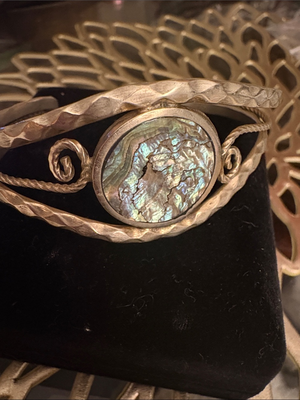 Vintage Silver Cuff Bracelet with Abalone Shell - Picture 1 of 6